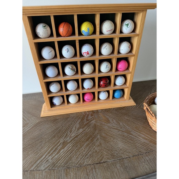 Golf Ball Display Case Wall or Stand Alone Wood Green Felt Back Holds 25 & More